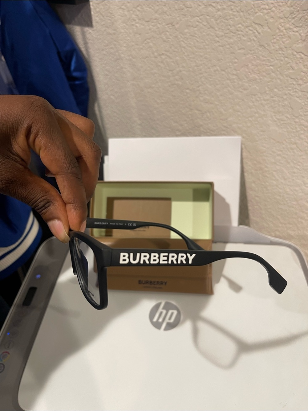 Burberry Black Eyeglasses with White Logo on Temples